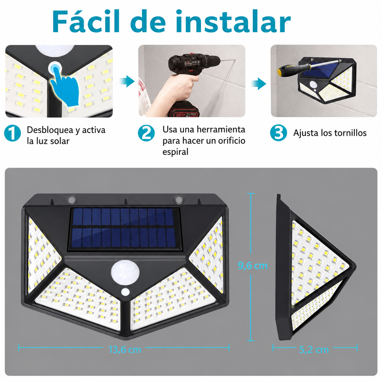 Lámpara Solar LED con Sensor de Movimiento – 100 LED